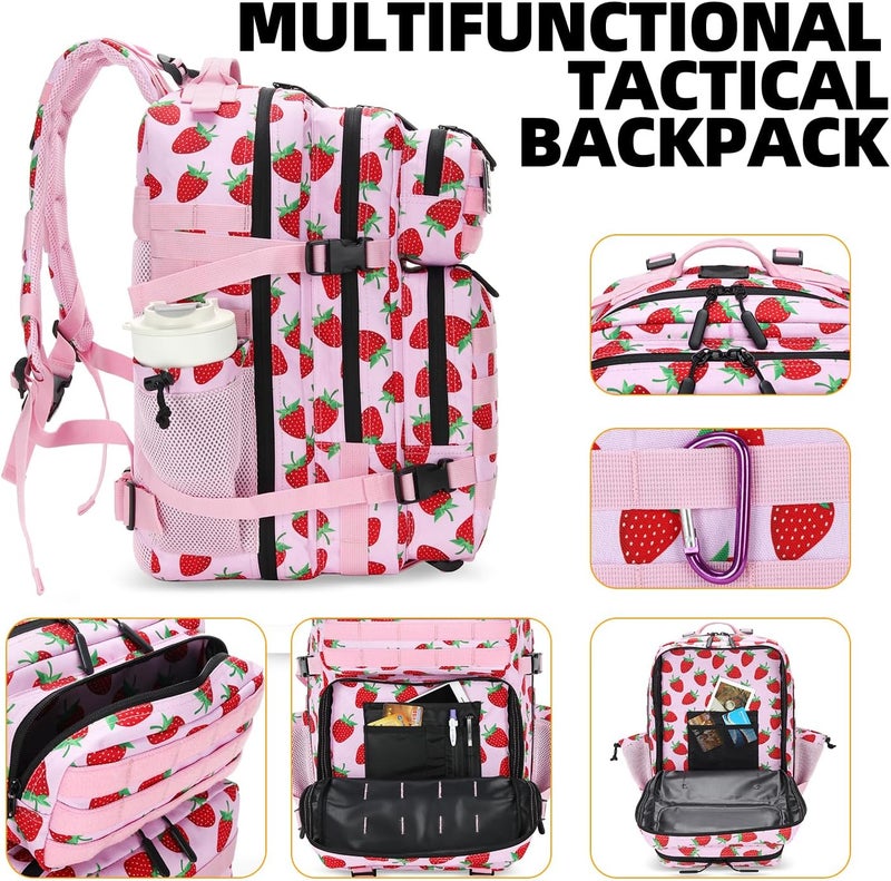 Lovelinks21 25L Tactical Military Backpack Small Travel Rucksack for Men and Women Assault Pack Bug Out Bag Molle Daypack Gym Backpack with Bottle Holder (Strawberry) - Image 5
